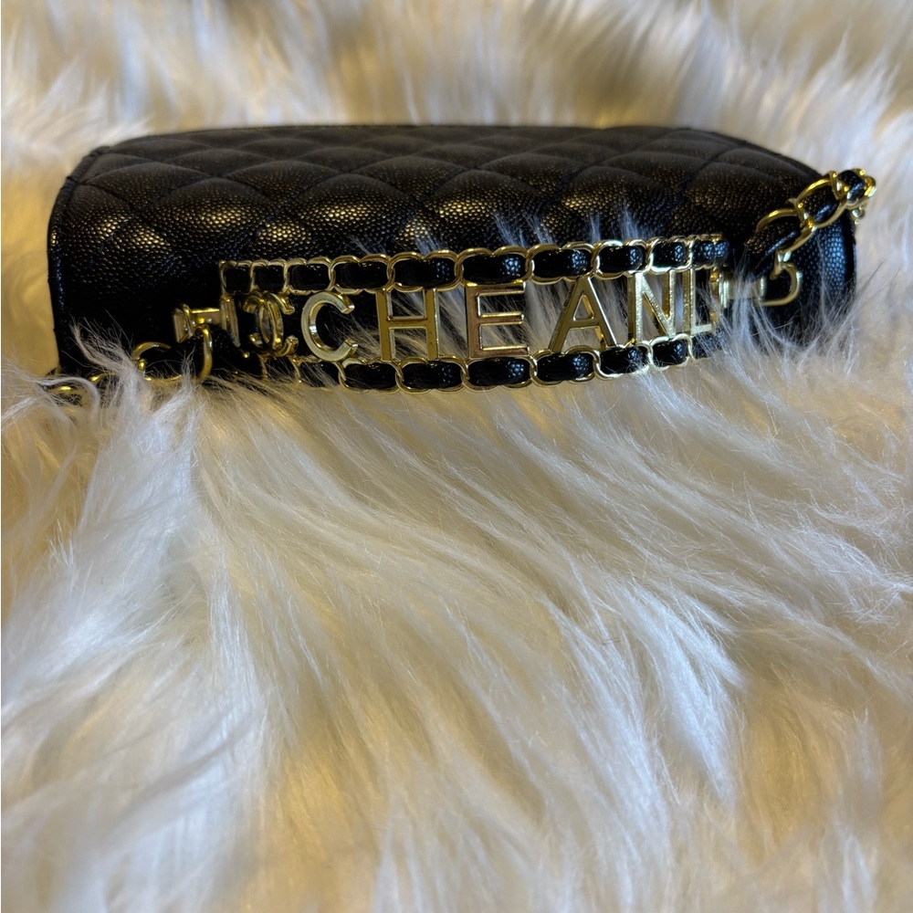 Fashion Black Quilted Top Handle Bag with Chain - Picture 2 of 13